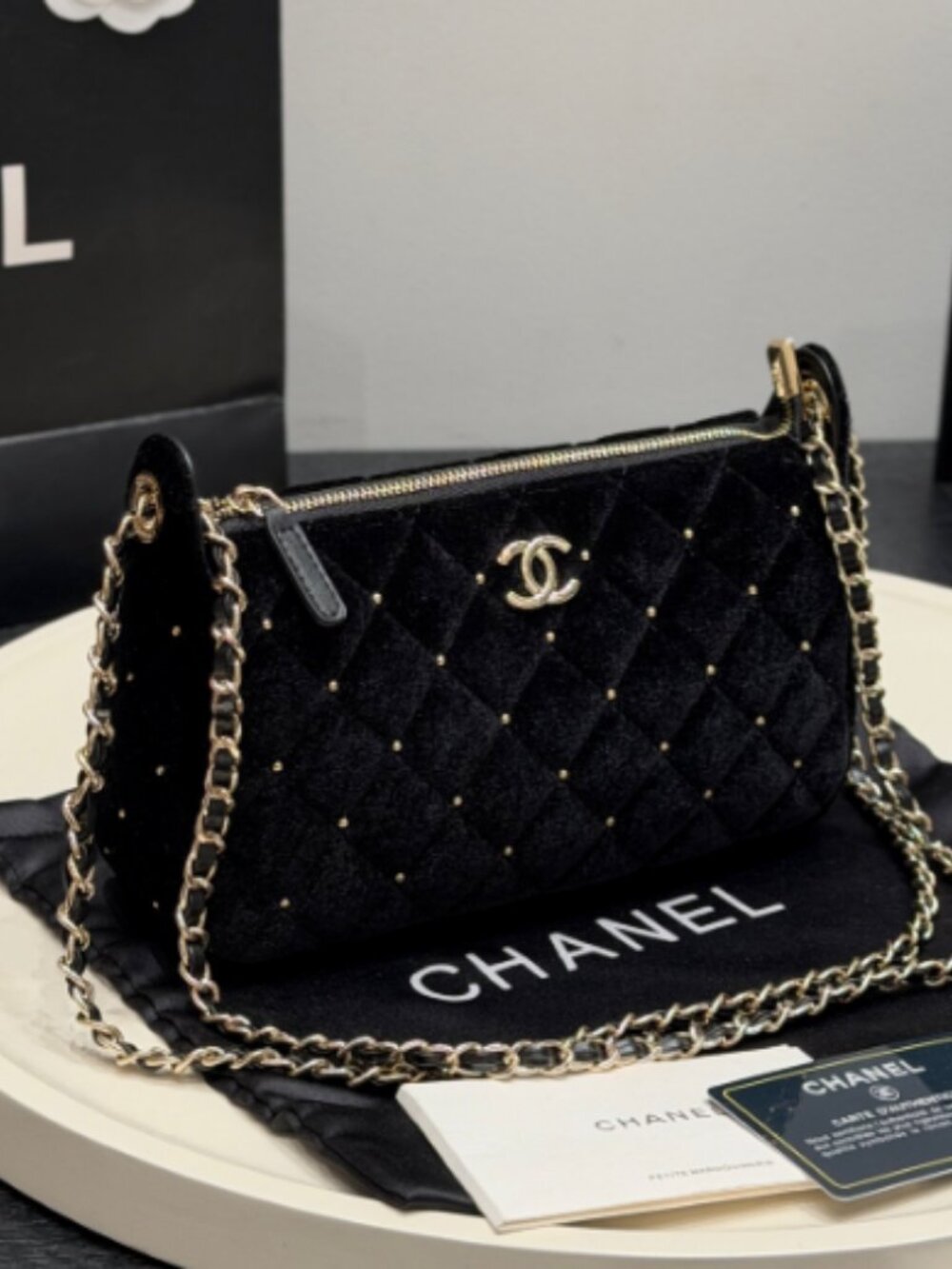 CHANEL 25k Small Velvet Shoulder/Crossbody Bag